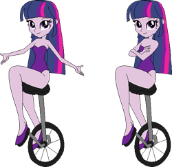 Size: 549x534 | Tagged: safe, artist:erichgrooms3, artist:selenaede, twilight sparkle, human, equestria girls, bare arms, bare shoulders, base used, clothes, crossed arms, cute, female, leotard, looking at you, sexy, shoes, sitting, smiling, solo, twiabetes, unicycle, vector