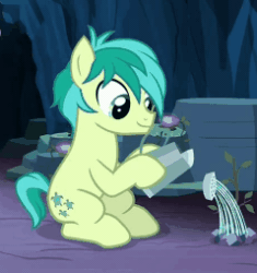 Size: 239x254 | Tagged: safe, screencap, sandbar, earth pony, pony, uprooted, animated, cropped, gif, male, sapling, solo, water, watering can