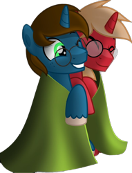 Size: 776x1015 | Tagged: safe, artist:jhayarr23, oc, oc only, oc:cee sharp, oc:jeremy gamer, pony, unicorn, 2020 community collab, blanket, boyfriend, cuddling, derpibooru community collaboration, gay, glasses, male, nuzzling, oc x oc, one eye closed, shipping, simple background, smiley face, transparent background