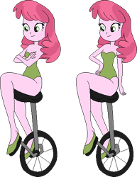 Size: 424x548 | Tagged: safe, artist:erichgrooms3, artist:selenaede, cheerilee, equestria girls, bare arms, bare shoulders, base used, cheeribetes, clothes, crossed arms, cute, female, hand on hip, legs, leotard, looking down, sexy, shoes, sitting, smiling, solo, unicycle