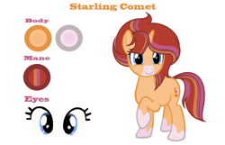 Size: 1836x1180 | Tagged: safe, artist:shadowandromedayt, oc, oc only, oc:starling comet, pony, unicorn, female, mare, next generation, offspring, parent:starlight glimmer, parent:sunburst, parents:starburst, reference sheet, shadowverse, simple background, smiling, solo, white background