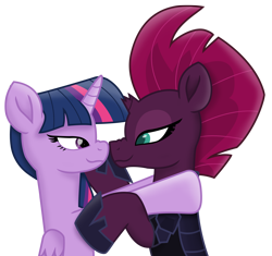 Size: 7511x7065 | Tagged: safe, alternate version, artist:ejlightning007arts, edit, tempest shadow, twilight sparkle, twilight sparkle (alicorn), alicorn, my little pony: the movie, armor, boop, cute, female, lesbian, noseboop, shipping, simple background, tempestlight, transparent background, vector