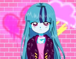 Size: 2048x1578 | Tagged: safe, artist:rileyav, sonata dusk, equestria girls, rainbow rocks, alternate hairstyle, anime, choker, cloud, cute, graffiti, heart, looking at you, loose hair, solo, sonatabetes, wall