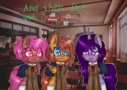 Size: 1671x1198 | Tagged: safe, artist:demandra02, pony, classroom, clothes, doki doki literature club, school uniform