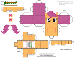 Size: 2979x2354 | Tagged: safe, artist:grapefruitface1, part of a set, scootaloo, pony, arts and crafts, cubeecraft, printable, template