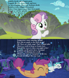 Size: 1280x1440 | Tagged: safe, edit, edited screencap, screencap, scootaloo, sweetie belle, terramar, seapony (g4), surf and/or turf, acrostic, cute, cutealoo, diasweetes, harmonizing heights, misspelling, necklace, poem, seaponified, seapony scootaloo, seaquestria, shoo be doo, species swap, terrabetes