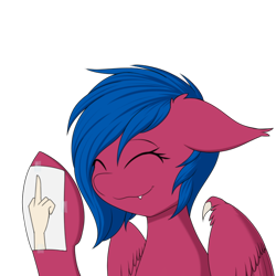 Size: 676x676 | Tagged: safe, artist:silverfox057, oc, oc:neon burst, pegabat, pony, cute, funny, male, middle finger, simple background, tape, transparent background, trap, vulgar