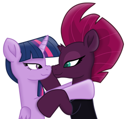 Size: 7511x7065 | Tagged: safe, alternate version, artist:ejlightning007arts, edit, tempest shadow, twilight sparkle, twilight sparkle (alicorn), alicorn, my little pony: the movie, boop, clothes, cute, female, jumpsuit, lesbian, noseboop, shipping, simple background, tempestlight, transparent background, vector