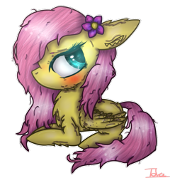 Size: 753x783 | Tagged: safe, artist:demandra02, pony, blushing, flower, flower in hair, fluffy, messy mane, simple background, sitting, solo, transparent background