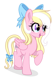 Size: 2017x2782 | Tagged: safe, artist:lazuli, artist:rioshi, artist:starshade, oc, oc only, oc:bay breeze, pegasus, pony, blushing, bow, cute, female, hair bow, mare, open mouth, simple background, tail bow, transparent background