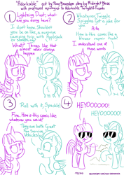 Size: 1221x1724 | Tagged: safe, artist:pony-berserker, lightning dust, twilight sparkle, twilight sparkle (alicorn), alicorn, pegasus, pony, adorkable twilight, adorkable twilight and friends fanart, comic, deal with it, parody, pun, style emulation, sunglasses