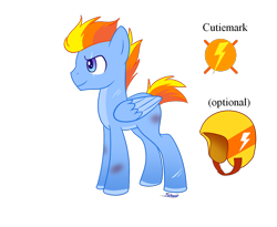 Size: 988x809 | Tagged: safe, artist:forteycat-adopts, oc, oc only, oc:lightning clipeum, pegasus, pony, bruised, coat markings, eye scar, helmet, male, offspring, parent:flash sentry, parent:trixie, parents:trixflash, scar, simple background, solo, stallion, transparent background