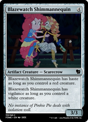 Size: 375x523 | Tagged: safe, edit, edited screencap, screencap, pinkie pie, better together, equestria girls, sunset's backstage pass!, actual sunset shimmer, ccg, female, food, magic the gathering, marshmallow, shoes, sneakers, trading card, trading card edit