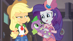 Size: 1920x1080 | Tagged: safe, edit, edited screencap, screencap, applejack, rarity, spike, spike the regular dog, dog, equestria girls, equestria girls series, rarity investigates: the case of the bedazzled boot, clothes, dress, female, hat, jewelry, lesbian, necklace, rarijack, shipping