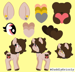 Size: 2330x2230 | Tagged: safe, artist:cuddlygrizzly, oc, oc only, oc:bear hugger, bear, earth pony, pony, choker, female, glasses, hug, mare, piercing, reference sheet, solo