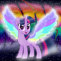 Size: 1000x1000 | Tagged: safe, artist:n0kkun, edit, twilight sparkle, twilight sparkle (alicorn), alicorn, pony, rainbow roadtrip, female, mare, rainbow, solo, wing bling