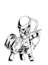 Size: 477x642 | Tagged: safe, artist:smt5015, zebra, archer, arrow, black and white, boots, bow, grayscale, helmet, monochrome, shoes, simple background, solo, white background