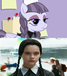 Size: 1024x1149 | Tagged: safe, edit, edited screencap, screencap, inky rose, human, pegasus, pony, honest apple, comparison, the addams family, wednesday addams