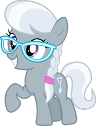 Size: 1067x1391 | Tagged: safe, artist:sketchmcreations, edit, edited edit, editor:slayerbvc, silver spoon, earth pony, pony, accessory-less edit, cropped, female, filly, glasses, grin, missing accessory, raised hoof, simple background, smiling, solo, transparent background, vector, vector edit