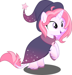 Size: 6455x6770 | Tagged: safe, artist:babyroxasman, oc, oc:stardust, classical unicorn, pony, unicorn, clothes, cloven hooves, cute, feathered fetlocks, female, hat, leonine tail, mare, robe, simple background, solo, transparent background, unshorn fetlocks, vector, witch hat