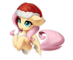 Size: 2800x2300 | Tagged: safe, artist:ifmsoul, fluttershy, pegasus, pony, bust, christmas, clothes, cute, ear fluff, female, floppy ears, hat, high res, holiday, hooves to the chest, looking at you, mare, open mouth, outline, santa hat, scarf, shyabetes, simple background, solo, three quarter view, transparent background, white outline, wings