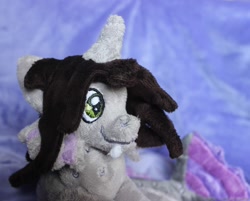 Size: 1280x1028 | Tagged: safe, artist:sonic-spatula, hybrid, pony, beanie (plushie), commission, curved horn, fangs, fins, fish tail, half-siren, happy, horn, irl, kellin quinn, male, photo, plushie, ponified, scales, sleeping with sirens, slit eyes, smiling