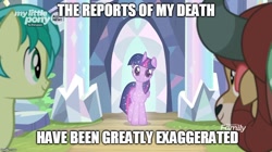 Size: 888x499 | Tagged: safe, screencap, sandbar, yona, uprooted, caption, image macro, mark twain, meme, text, treelight sparkle