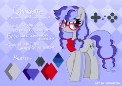 Size: 1064x751 | Tagged: safe, artist:sonnatora, oc, oc only, oc:cinnabyte, earth pony, pony, bandana, female, glasses, mare, neckerchief, pigtails, reference sheet, solo