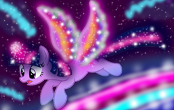Size: 1500x950 | Tagged: artist needed, safe, twilight sparkle, twilight sparkle (alicorn), alicorn, pony, butterfly wings, colored wings, female, flying, magic, mare, multicolored wings, rainbow wings, solo, sparkles, vector