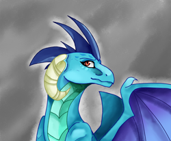 Size: 2520x2072 | Tagged: safe, artist:kiyuri-s-mirror, princess ember, dragon, bust, dragoness, female, gray background, portrait, simple background, solo