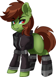 Size: 2264x3080 | Tagged: safe, artist:ciderpunk, derpibooru exclusive, edit, editor:ciaran, oc, oc only, oc:emerald spark, earth pony, pony, abstract background, ear fluff, green background, looking at you, male, simple background, solo, transparent background