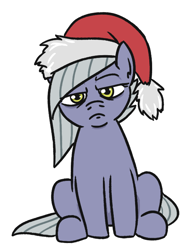 Size: 556x716 | Tagged: safe, artist:jargon scott, limestone pie, christmas, fanfic art, hat, holiday, looking at you, miserable, santa hat, sitting, solo