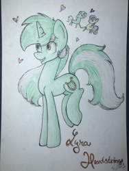 Size: 1536x2048 | Tagged: safe, artist:bilbo1, bon bon, lyra heartstrings, sweetie drops, pony, unicorn, female, heart, lesbian, lyrabon, photo, shipping, traditional art