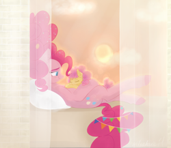 Size: 4000x3470 | Tagged: safe, artist:nyota71, li'l cheese, pinkie pie, earth pony, pony, the last problem, cloud, colt, dawn, female, male, mama pinkie, mother and child, mother and son, older, older pinkie pie, parent and child, signature, sun