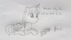 Size: 4032x2268 | Tagged: safe, artist:parclytaxel, oc, oc only, oc:parcly taxel, alicorn, pony, ain't never had friends like us, albumin flask, alicorn oc, female, goggles, japan, lineart, looking up, mare, monochrome, parcly taxel in japan, pencil drawing, prone, solo, story included, traditional art