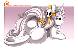 Size: 3318x2095 | Tagged: safe, artist:pridark, oc, oc only, oc:whitefire, pony, unicorn, black sclera, butt, dock, female, hairpin, high res, mare, patreon, patreon logo, patreon reward, plot, solo, tail ring, underhoof