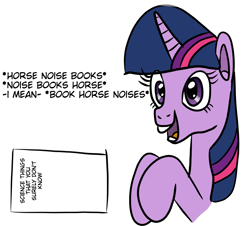 Size: 1024x927 | Tagged: safe, artist:platinumdrop, twilight sparkle, pony, book, bookhorse, descriptive noise, excited, female, horse noises, mare, simple background, solo, white background