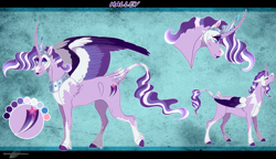 Size: 1558x895 | Tagged: safe, artist:bijutsuyoukai, oc, oc:halley, alicorn, pony, curved horn, female, horn, lipstick, magical lesbian spawn, mare, multicolored hair, offspring, parent:rarity, parent:twilight sparkle, parents:rarilight, reference sheet, solo