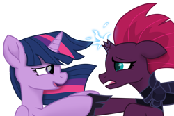 Size: 8428x5633 | Tagged: safe, artist:ejlightning007arts, tempest shadow, twilight sparkle, twilight sparkle (alicorn), alicorn, my little pony: the movie, broken horn, cute, emotions, female, holding hooves, horn, lesbian, looking at each other, shipping, simple background, tempestlight, transparent background, vector