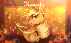 Size: 3600x2200 | Tagged: safe, artist:saphirecat11, part of a set, applejack, earth pony, pony, bust, element of honesty, jewelry, looking at you, necklace, smiling, solo