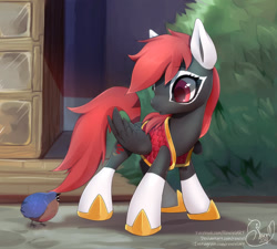 Size: 1024x922 | Tagged: safe, artist:renciel, oc, oc only, oc:fire cracker, pegasus, pony, clothes, female, mare, quail