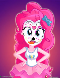 Size: 3090x4000 | Tagged: safe, artist:dieart77, pinkie pie, better together, equestria girls, dia de los muertos, digital art, face paint, female, gradient background, holiday, solo, tongue out