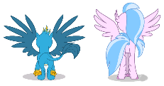 Size: 231x121 | Tagged: safe, artist:twilight-twinkle, gallus, silverstream, butt, female, gallass, low quality, male, picture for breezies, plot, rear view, simple background, streambutt, white background