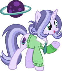 Size: 839x952 | Tagged: safe, artist:t-aroutachiikun, oc, oc:stella nova, pony, unicorn, clothes, female, magical lesbian spawn, mare, necktie, offspring, parent:starlight glimmer, parent:trixie, parents:startrix, shirt, solo, sweater, sweter vest