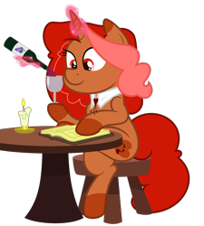 Size: 2588x2875 | Tagged: safe, artist:besttubahorse, oc, oc:romancedy, pony, alcohol, book, candle, crossed legs, jewelry, magic, necklace, reading, simple background, sitting, stool, table, transparent background, vector, wine