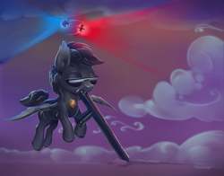 Size: 2100x1650 | Tagged: safe, artist:viwrastupr, oc, oc:eee, oc:ooo, oc:swatty, bat pony, pony, bat pony oc, baton, commission, harmonycon 2019, mouth hold, police baton, police officer, swatting