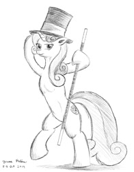 Size: 1100x1400 | Tagged: safe, artist:rockhoppr3, sweetie belle, pony, unicorn, growing up is hard to do, bipedal, cane, female, hat, mare, older, older sweetie belle, solo, top hat