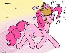 Size: 761x569 | Tagged: safe, artist:lowname, derpibooru import, pinkie pie, earth pony, pony, party of one, :p, basket, cute, diapinkes, envelope, eyes closed, letter, music notes, solo, tongue out