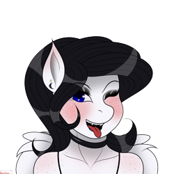 Size: 3000x3000 | Tagged: safe, artist:rarityismywaifu, edit, oc, oc only, oc:lamika, pegasus, pony, blushing, body blush, choker, ear blush, ear piercing, earring, eyeshadow, fangs, female, freckles, goth, icon, jewelry, lipstick, makeup, mare, one eye closed, pegasus oc, piercing, shoulder freckles, simple background, teeth, tongue out, transparent background, wings, wink