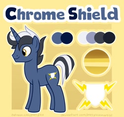 Size: 918x871 | Tagged: safe, artist:partylikeanartist, oc, oc only, oc:chrome shield, pony, unicorn, reference sheet, solo